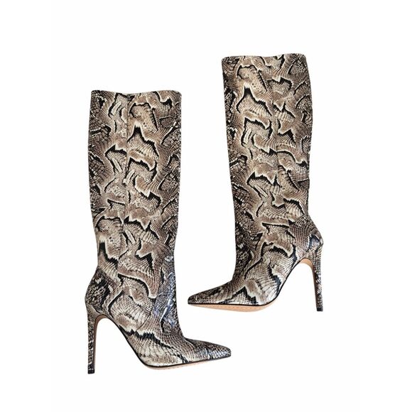 Vince Camuto Knee High Boots Leather Fendel Snake Print Stiletto Heel NEW - Picture 2 of 8